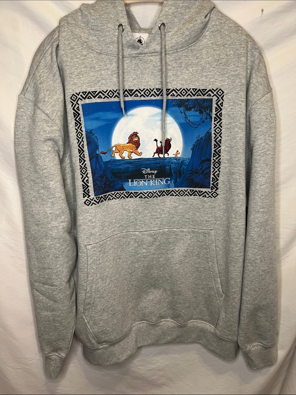 Disney Lion King Embroidered Pullover Hoodie - Gray with Blue and Yellow Graphic